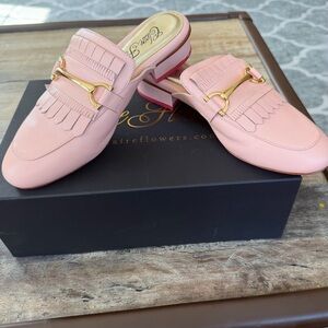 Claire Flowers The Jayme Blush Leather Tassel Mule with Gold Bit Accent